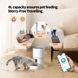 4L WIFI Button Automatic Cat Feeder Intelligent Cat and Dog Pet Feeder Smart Pet Cat Food Dispenser Pet Feeder(No 5V 1A plug)